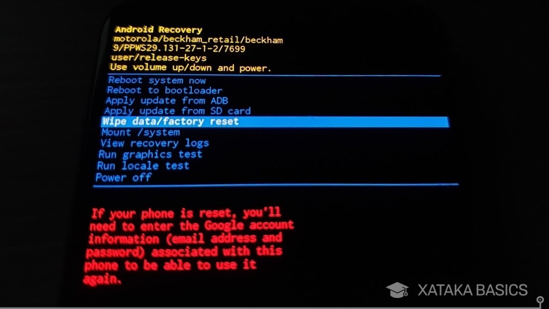 Перевести wipe data factory reset