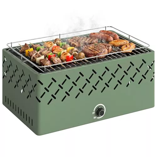 Outsunny Barbacoa de Carbón Portátil 45,5x29x21 cm Verde Claro