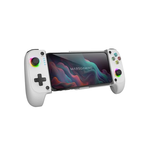 Mars Gaming MGPX, Gamepad Bluetooth 5.0 2en1, RGB Neon, Vibración Dual y Función Turbo, Soporte Smartphone Hasta 6.8", Mando Multifunción Compatible PC, Android, iOS y Consolas, USB-C y Funda, Blanco