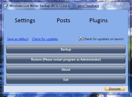 Windows Live Writer Backup, respalda la configuración de WL Writer