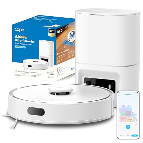 Tapo RV30 MAX Plus - Robot Aspirador 5300Pa, Base de Autovaciado, Navegación Láser LiDAR y Mapeo Inteligente, Limpieza 4 en 1: Barre, Aspira, Friega y Pasa la Mopa, Control por Voz y App,Blanco