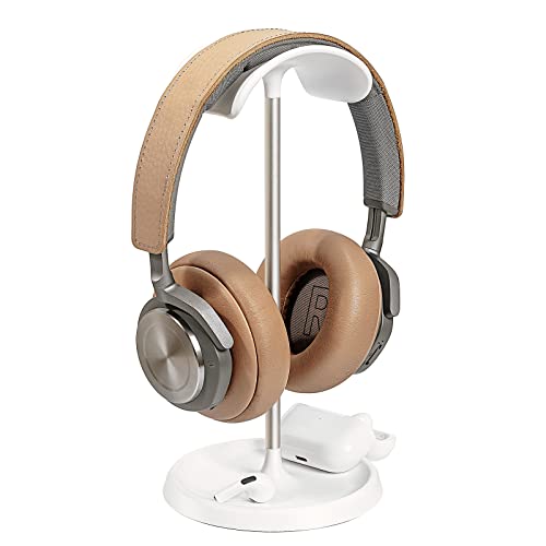 Soporte Auriculares, Soporte Curvo para Auriculares con Bandeja de Almacenamiento, Stand Headset para Juegos para AirPods MAX, Beats, Bose, Sennheiser, Sony y más (Blanco)