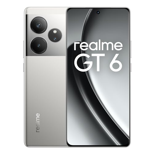 realme GT 6 5G Teléfono Móvil 12+256 GB,Procesador Snapdragon® 8s de 3.ªgeneración,Pantalla ultrabrillante de 6000 nits,Cámara Sony LYT-808 con OIS,Carga SUPERVOOC de 120 W,Plata, sin Adaptador