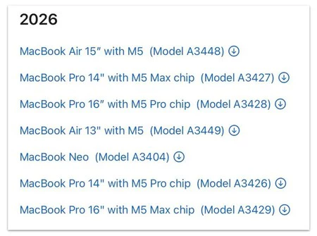 Documento donde aparece el nombre de MacBook Neo