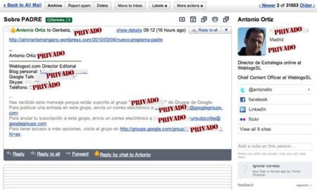 Rapportive oculta los anuncios de Gmail para mostrar la información de tus contactos