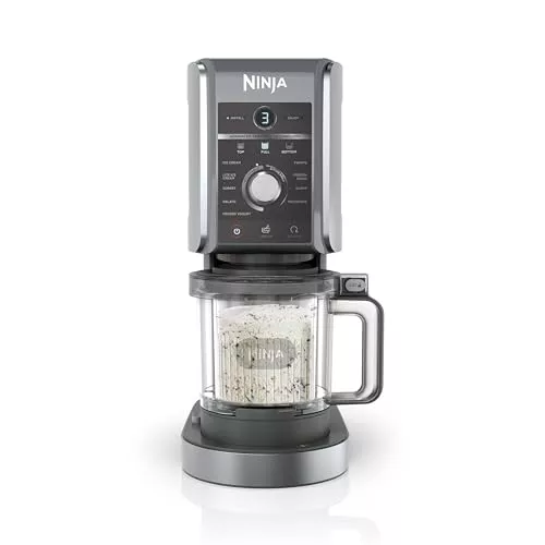 Ninja CREAMi Deluxe heladera con 2 Sabores en 1-10 Programas para Gelato, Sorbete, Granizados, Yogur Helado y Batidos - 2 Tarrinas de 710 ml - Plateado, NC502EU