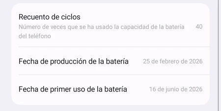 Ciclos de carga, fecha de fabricación y primer uso de la batería