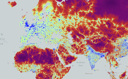 El tiempo que tardas en llegar a una ciudad desde cualquier lugar del mundo, ilustrado en este mapa