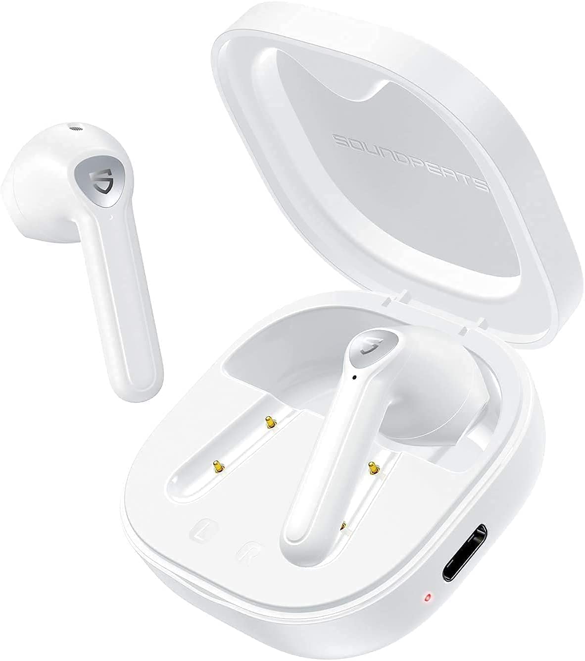 SoundPEATS TrueAir2 Auriculares inalámbricos Bluetooth 5.2 Qualcomm3040 aptX TrueWireless Mirroring, 4-Micrófonos Cancelación de Ruido cVc Llamadas Alaras, Diseño Semi-in-Ear, 25 Horas (Blanco)