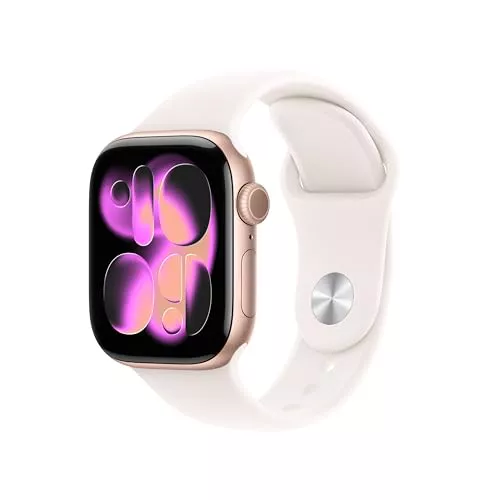 Apple Watch Series 11 GPS con Caja de Aluminio en Oro Rosa de 42 mm y Correa Deportiva Rosa Rubor-Talla S/M.Calidad del Sueño,monitores de entreno y Salud,Pantalla Siempre Activa, Resistencia al Agua