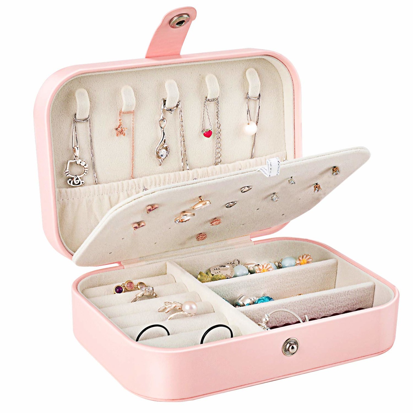 Joyero De Viaje Pequeño Para Mujer - Organizador De Cuero PU Con Espejo, Para Pendientes, Anillos, Collares