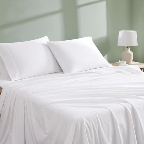Linen Closet Juego de sábanas de algodón orgánico Blanco ártico de 4 Piezas