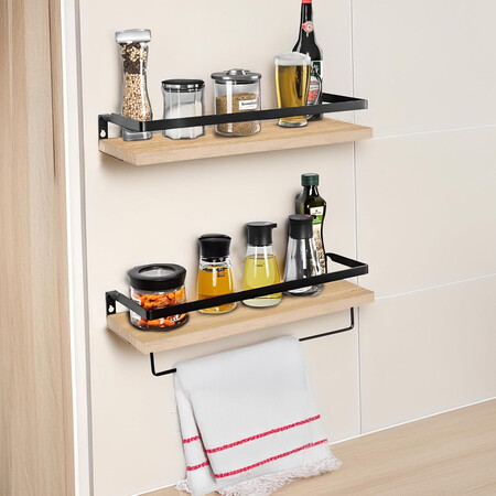 Set De 2 Baldas De Madera Y Metal Para Pared 42cm