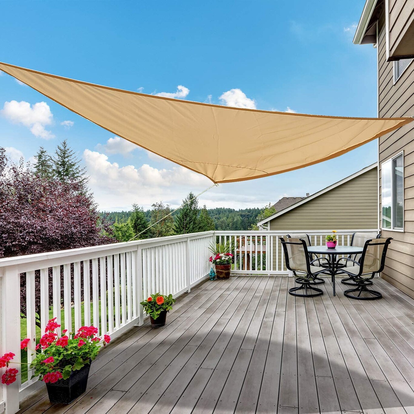 Artpuch - Toldo Triangular Tipo Vela Para Sombra, Borde Curvado, Grado Comercial, 5.46 Oz/yd², Permeable, Para Exteriores, Terraza, Patio, Tamaños Personalizados, Gris Claro, De 12 X 12 X 12 Pies