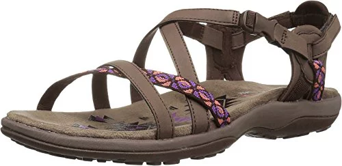 Skechers REGGAE SLIM VACAY, Sandalias de Talón Abierto para Mujer, Chocolate Duraleather/ Webbing, 38 EU