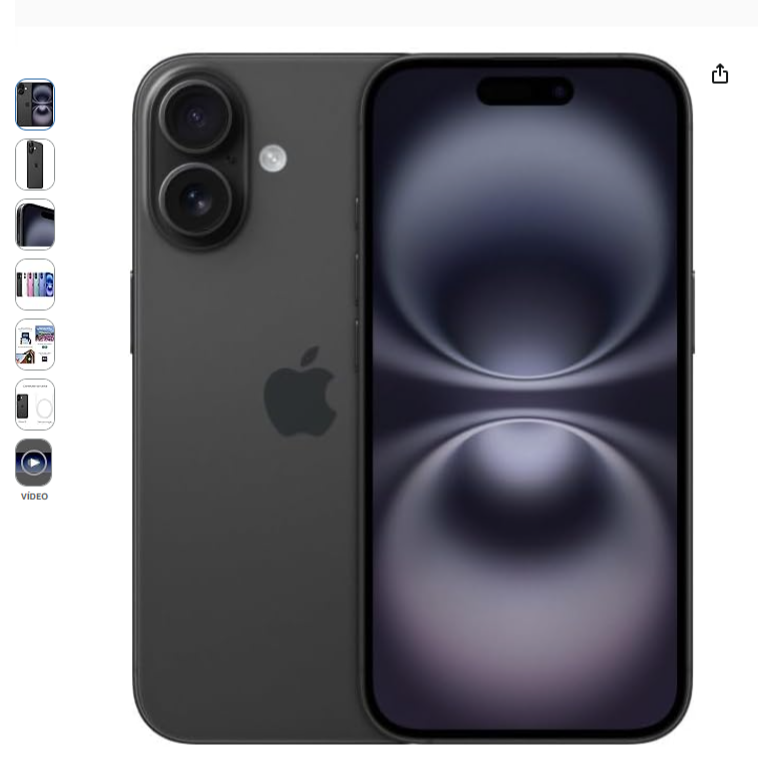 Apple iPhone 16 (256 GB) – Preto
