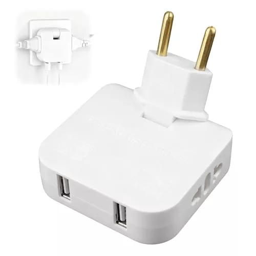 Ladrón Enchufe Plano múltiple de Pared, con 2 Tomas + 2 USB
