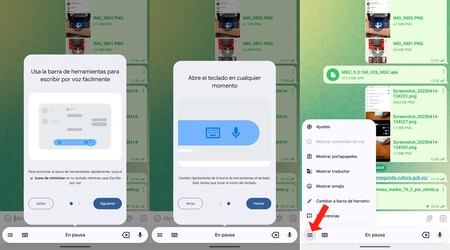 Pestaña de la escritur por voz y menú de opciones añadidas
