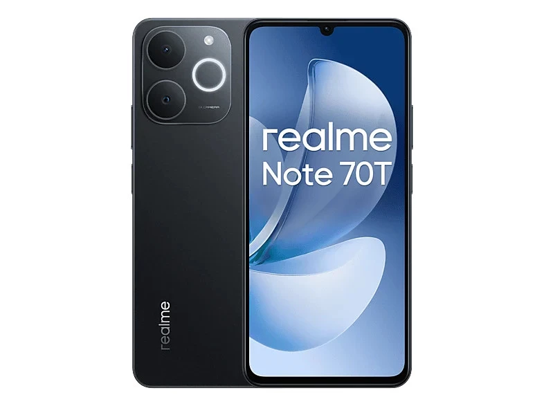 Móvil - realme Note 70T, Negro, 256GB, 4GB RAM, 6.74" HD+, Unisoc T7250