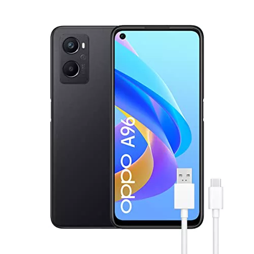 OPPO A96 – スマートフォン 128GB、8GB RAM、デュアル SIM、6.59 インチ画面、50MP+2MP カメラ、16MP Selfie カメラ、5000mAh バッテリー、33W 高速充電 - ブラック
