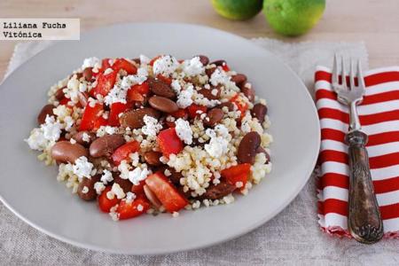 Ensalada de alubias pintas con mijo. Receta saludable