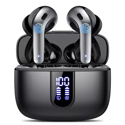 Auriculares Inalámbricos Bluetooth, Auriculares Bluetooth 5.3, 4 Mic con Reducción de Ruido ENC, 50H con Graves, Cascos Inalambricos Bluetooth IP7 Impermeable, Carga Rápida USB-C, Ajuste Cómodo