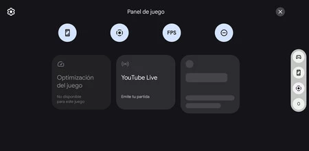 バブル内ですべてのショートカットがアクティブ化された水平ゲーム パネル
