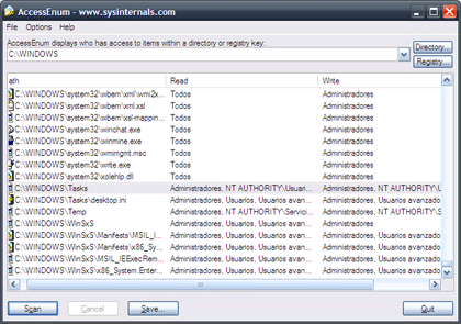 AccessEnum, escanea tu disco duro y te dice los permisos de cada carpeta y el registro en Windows
