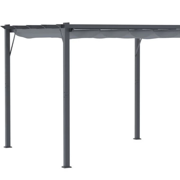 Pérgola de aluminio con techo corredizo 300x300cm estructura gris carbón y techo gris oscuro para terraza jardín