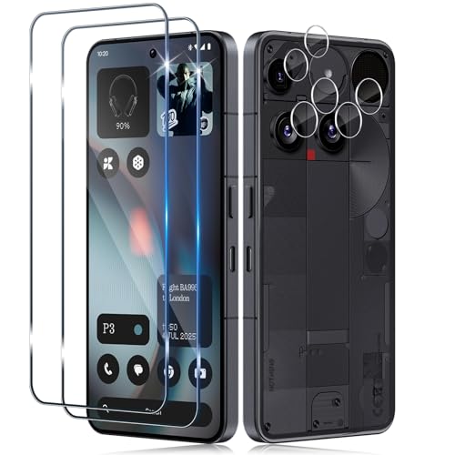 Funrae 2 Piezas Protector de Pantalla para Nothing phone 3 5G con 2 Piezas Protector de Lente de Cámara