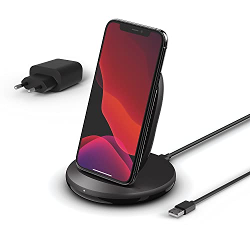 Belkin Soporte de Carga Inalámbrica de 15 W BoostCharge (Cargador Inalámbrico Rápido Qi para iPhone Samsung, Pixel y Otros) - Negro
