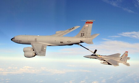 F 15c Eagle From The 67th Fighter Squadron At Kadena Ab Is Refueled By A Kc 135r Stratotanker From The 909th Air Refueling Squadron