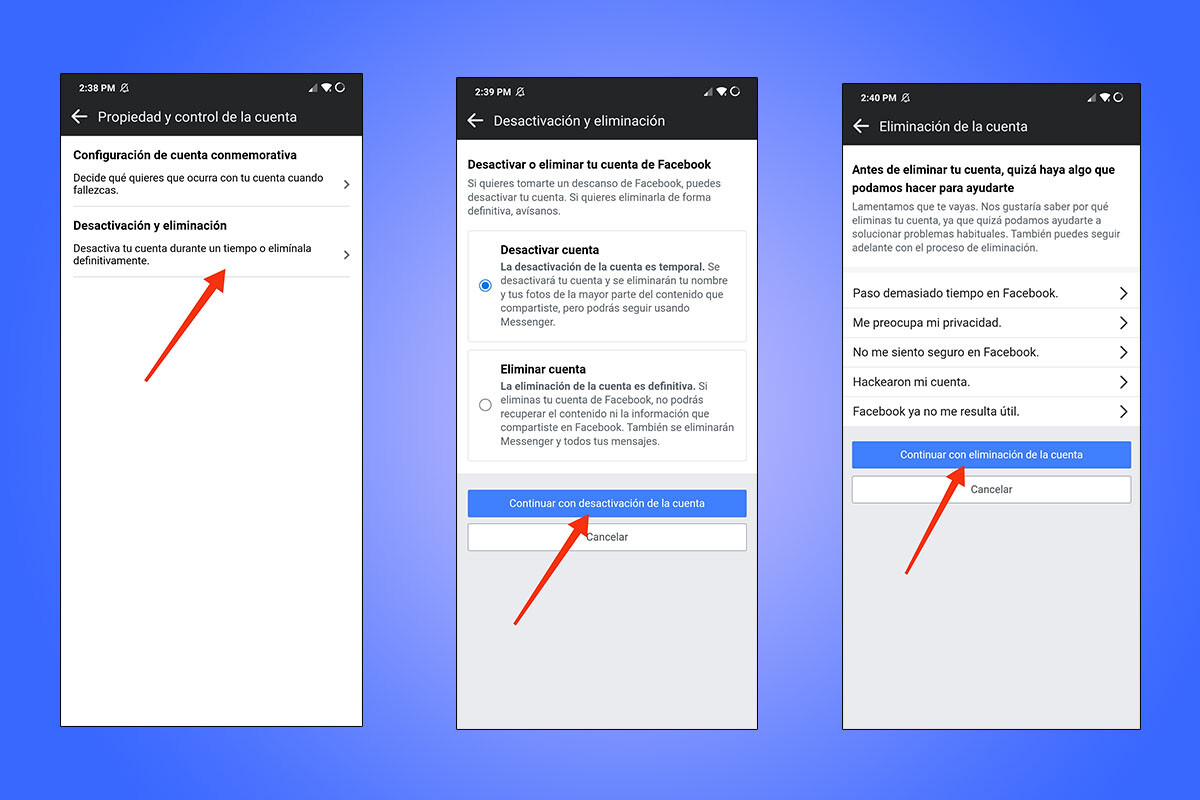 Cómo desactivar o dar de baja una cuenta de Facebook