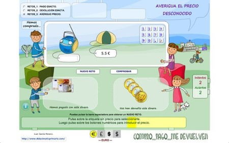 Comprar, pagar y revisar las vueltas es una aplicación en flash para practicar las matemáticas