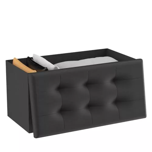 T-LOVENDO.ES Puff o Banco de almacenaje Plegable | Taburete Reposapiés Otomana | Baúl de Almacenamiento para Cama, Dormitorio, salón, Comedor o Recibidor | 38x76x38cm | Soporta 300kg.