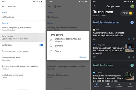 Google ニュースのダークテーマ