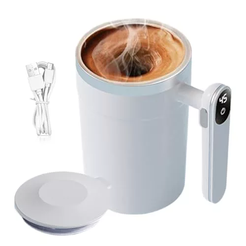 Taza de cacao magnética automática de 400 ml, taza de mezcla de té eléctrica con pantalla LCD de temperatura, para oficina, viajes, hogar, café con leche, cacao, té, café, bebidas de chocolate