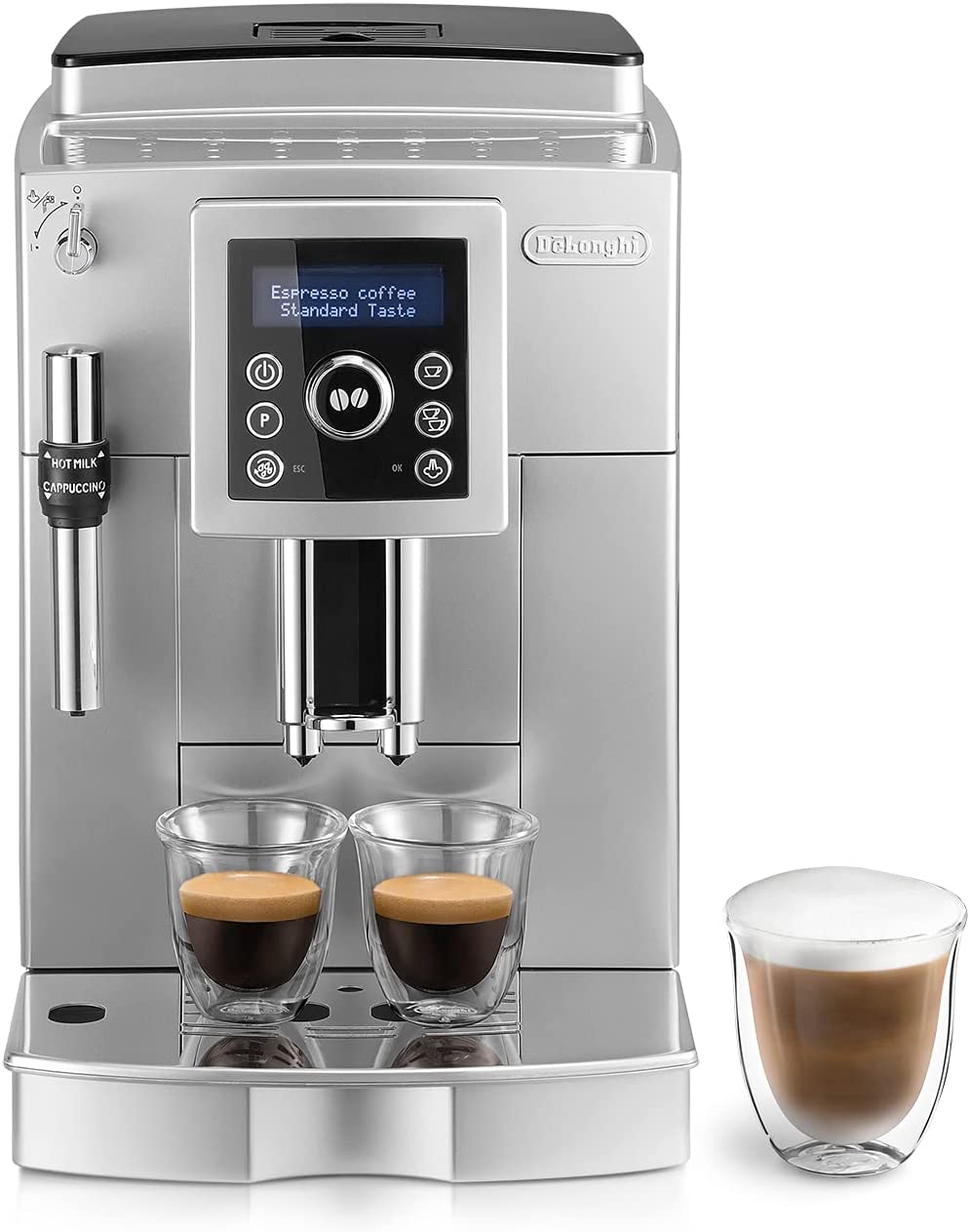 De'longhi ECAM 23.420.SB - Cafetera Superautomática 15 Bares de Presión, Espresso y Cappuccino, Depósito de Agua Extraíble 1.8 l, Panel LCD, Dispensador de Café Ajustable, Limpieza Automática