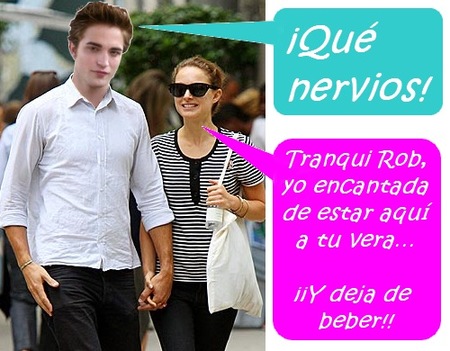 Natalie Portman tranquilizando a Robert Pattinson