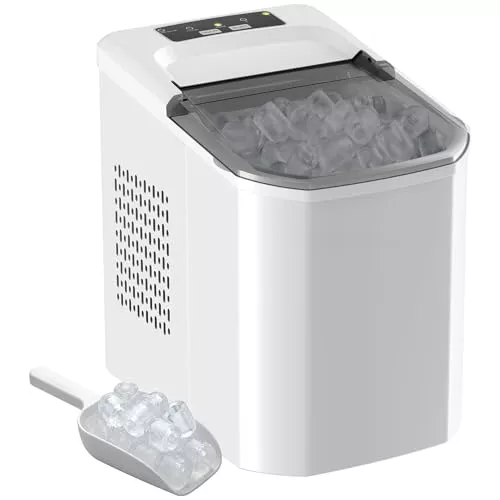 HOMCOM Máquina de Hielo, Máquina de Cubitos de Hielo Autolimpiable, 12 kg/24H, 9 Cubitos Listos en 7 Minutos, 2 Tamaños de Hielo, 1,5L Depósito, para Hogar, Cocina, Oficina, Bar, Blanco