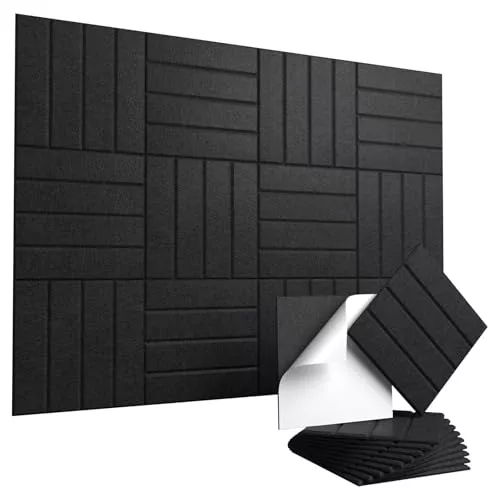 Vieshful Paneles Acústicos Autoadhesivos 10 Piezas 30x30 cm, Panel Acústico Alta Densidad, Panel Insonorizante Pared Decorativo para Insonorizar Habitación, Estudio, Oficina & Home Wall Panel, Negro