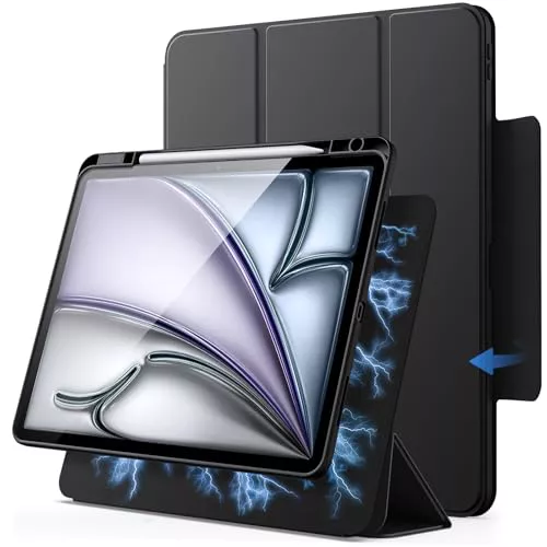 JETech Funda Magnética Desmontable para iPad Air 13 Pulgadas M3/M2 (2025/2024) con Soporte para Pencil, Carcasa Clara Giratorio Extraíble, Soporte para Retrato/Paisaje (Negro)
