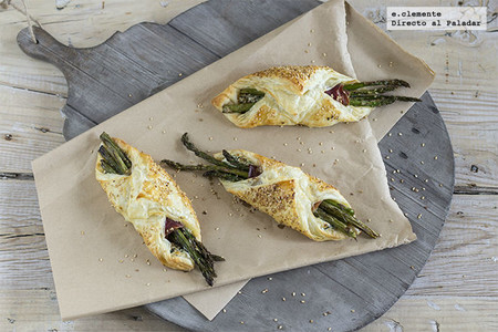 Pañuelos de espárragos y espinacas con queso crema. Receta