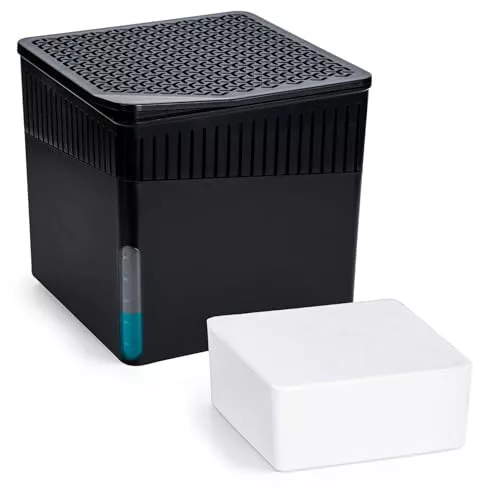 WENKO Deshumidificador Mod Cube, 1000 g, para habitaciones de hasta 80 m³, previene moho y malos olores, sin electricidad, silencioso, recargable, negro