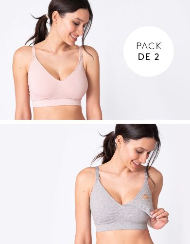 Sujetador de lactancia de bambú - Pack gris y rosa