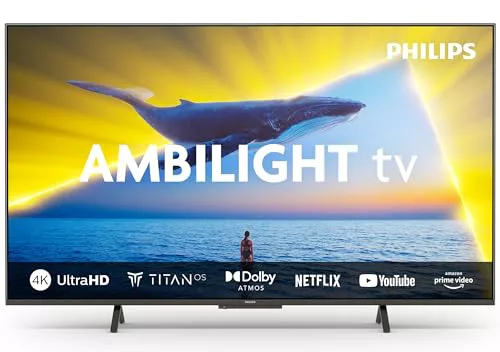 Philips Ambilight 43PUS8109 Smart TV 4K LED - Pantalla de 43 Pulgadas con Plataforma Titan OS, Pixel Precise Ultra HD y Sonido Dolby Atmos, Funciona con Alexa y Asistente de Google - Cromo Satinado