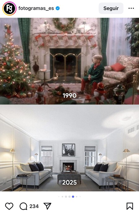 Montaje del salón con chimenea de 'Solo en casa' y la nueva reforma