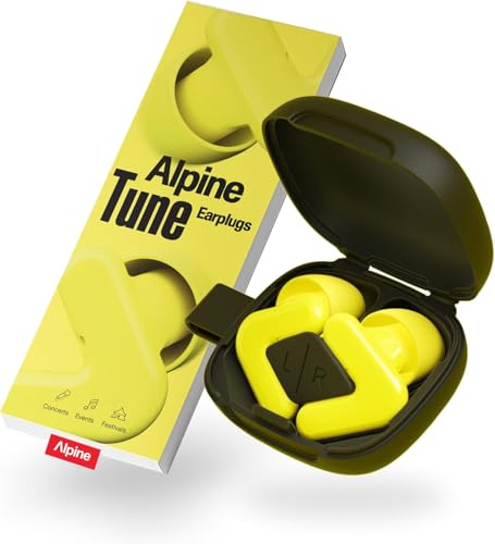Alpine Tune Tapones Oidos Concierto, Tapones Oidos Música con Reducción de Ruido, Calidad Hi-Fi, 19dB Protección Auditiva, 4 Tamaños Incluidos, Para Festivales, Fiestas y Clubs, Amarillo