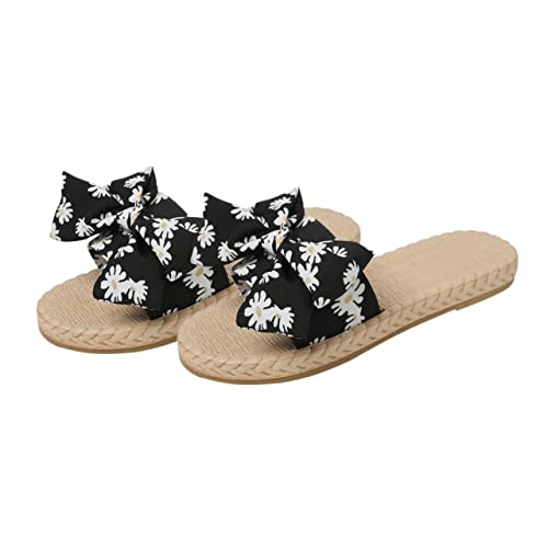 Holibanna 1par Sandalias De Playa para Mujer Zapatillas Antideslizantes Estampado De Margarita y Lazo Creativo para Uso Interior y Exterior Negro Talla