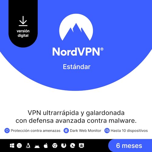 NordVPN Estándar, 10 Dispositivos, 6 Meses, VPN y Ciberseguridad, Código Digital